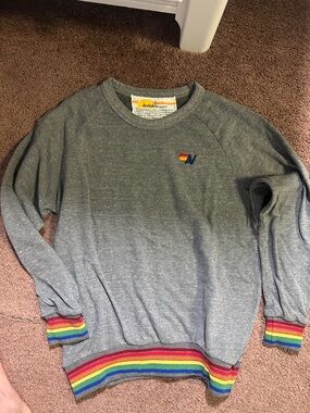 Aviator Nation Gray Crewneck Sweatshirt with Rainbow Trim